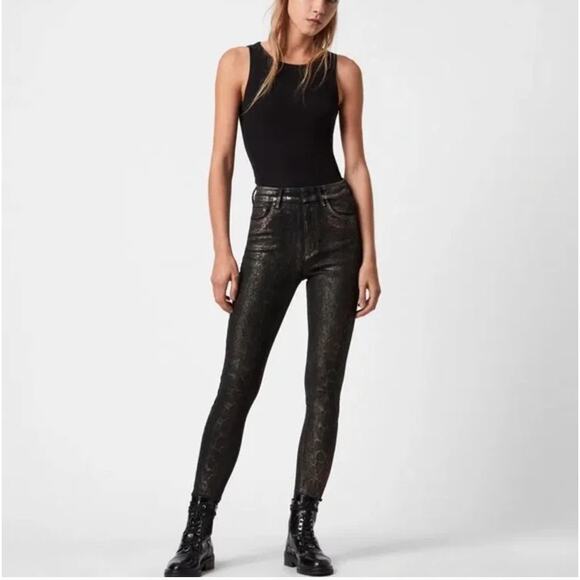 NWOT AllSaints Metallic Snake Print Miller Jean Pants - Picture 1 of 10